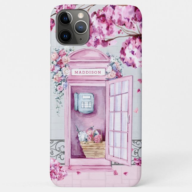 Pink Floral Phone Booth Personalisiert Case-Mate iPhone Hülle (Rückseite)