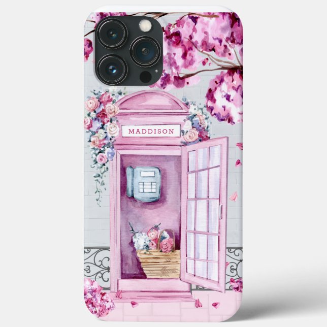 Pink Floral Phone Booth Personalisiert Case-Mate iPhone Hülle (Rückseite)
