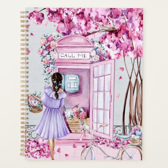 Pink Floral Phone Booth Planer (Vorderseite)