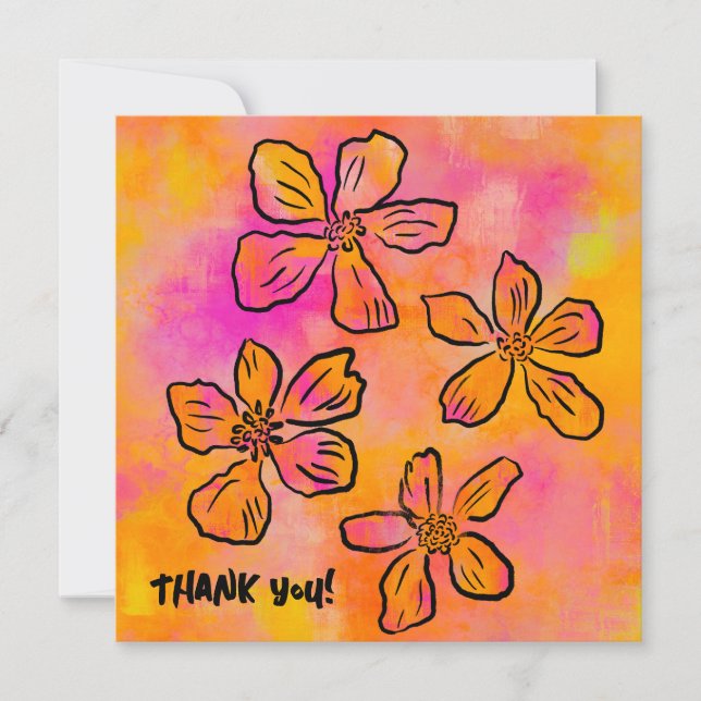 Pink Floral Pop "Thank you!" Dankeskarte (Vorderseite)