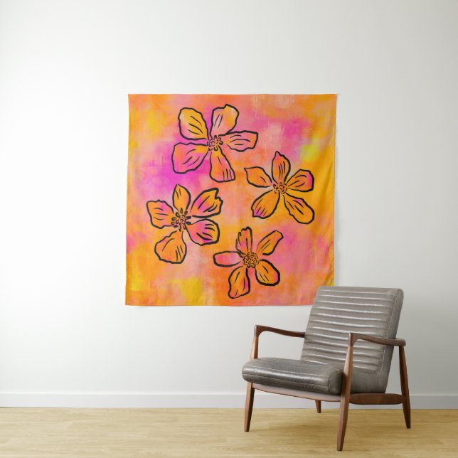 Pink Floral Pop Wandteppich (Beispiel)