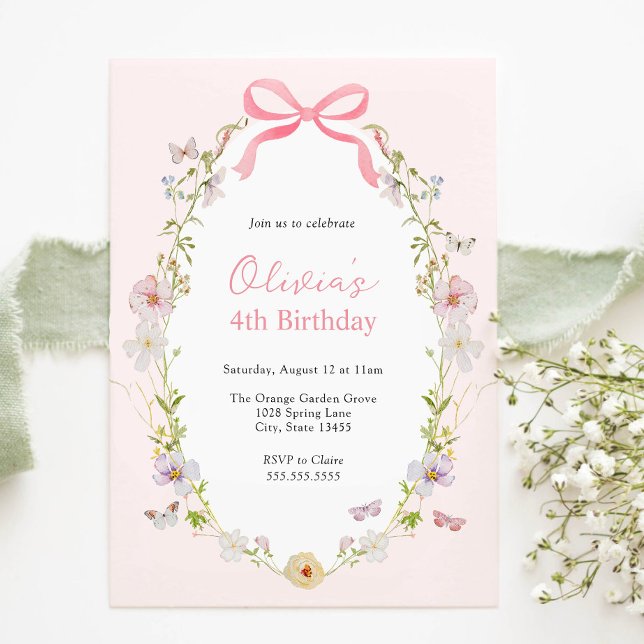 Pink Floral Pretty Bow Birthday Invitation Einladung (Von Creator hochgeladen)