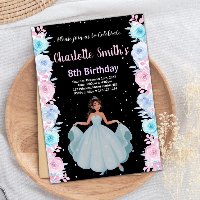 Pink Floral Princess Invitations d'anniversaire (Pink Floral Princess Birthday Invitations)