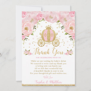 Pink Floral Princess Kinderdusche Pumpkin Carriage Dankeskarte