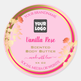 Pink Floral Product Packaging Labels Custom Logo Runder Aufkleber