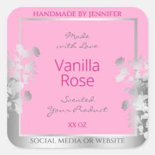 Pink Floral Produit Emballage Étiquette Argent Fra