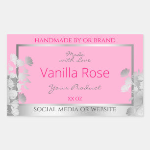 Pink Floral Produit Emballage Étiquette Argent Fra