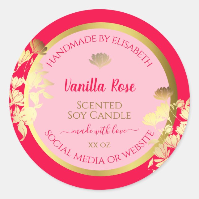 Pink Floral Produit Emballage Étiquette Gold Frame (Devant)