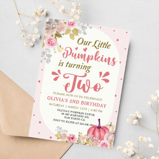 Pink Floral Pumpkin 2. Geburtstag Party Einladung
