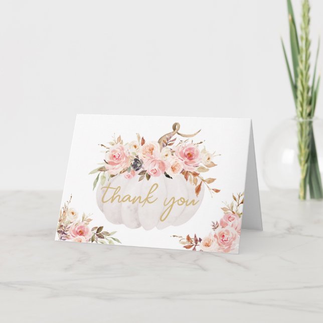 Pink Floral Pumpkin Baby Dusche Danke Karte (Vorderseite)