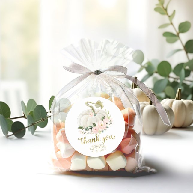 Pink Floral Pumpkin Fall Baby Dusche Danke Runder Aufkleber (Von Creator hochgeladen)