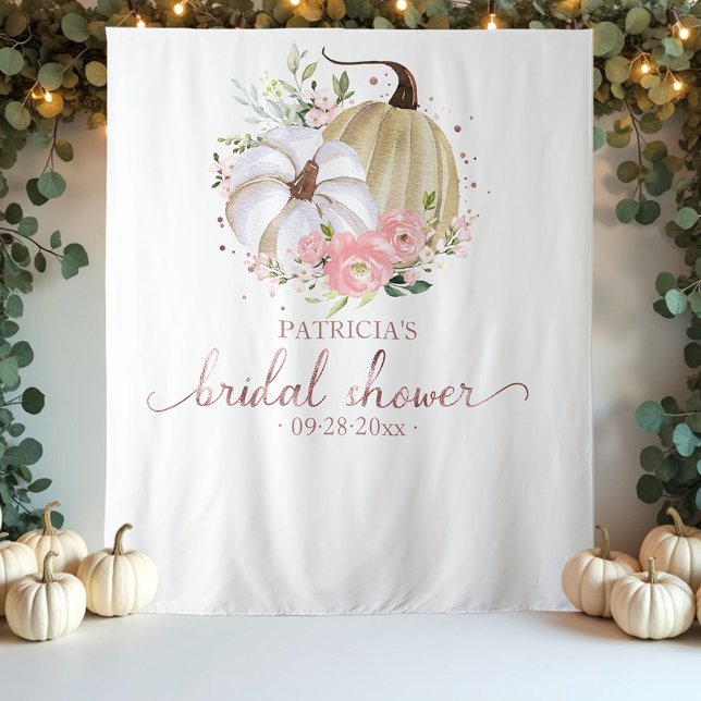 Pink Floral Pumpkin Fall Brautparty Hintergrund Wandteppich (Von Creator hochgeladen)