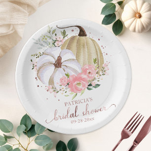Pink Floral Pumpkin Fall Brautparty Papierplatte Pappteller