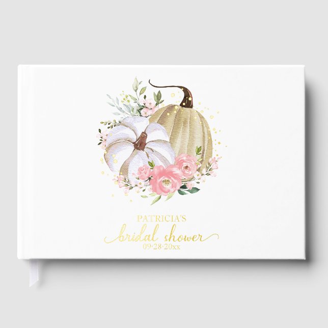 Pink Floral Pumpkin Fall Gästebuch (Vorderseite)