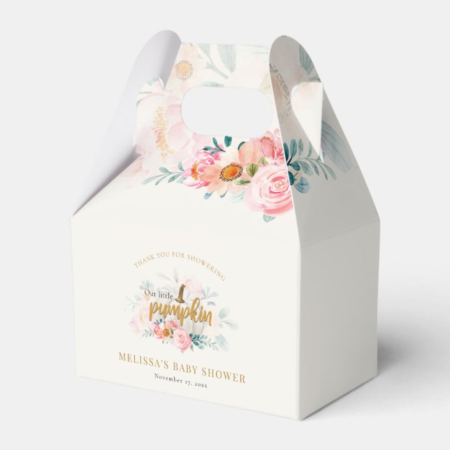 Pink Floral Pumpkin Girl Babydusche Danke Geschenkschachtel (Vorderseite)