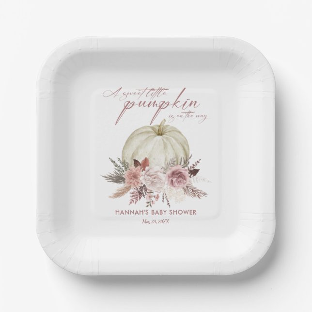 Pink Floral Pumpkin Girl Babydusche Pappteller (Vorderseite)