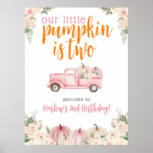 Pink Floral Pumpkin Harvest Truck Begrüßungszeiche Poster