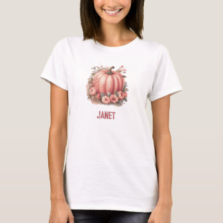 Pink Floral Pumpkin und Herbstlaube T-Shirt