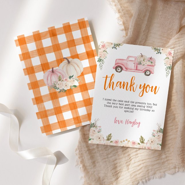 Pink Floral Pumpkins Harvest Truck Danke Karte (Von Creator hochgeladen)