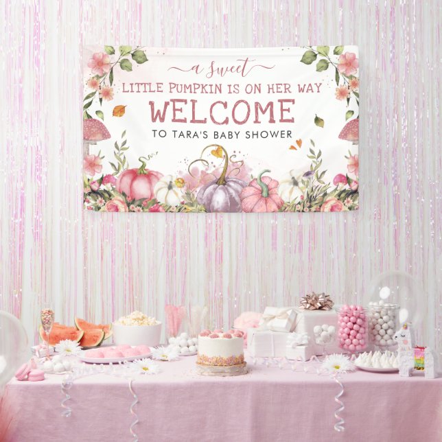 Pink Floral Pumpkins Herbstdusche Begrüßung Banner (Party)