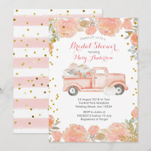 Pink Floral Pumpkins Truck Rustikales Brautparty Einladung