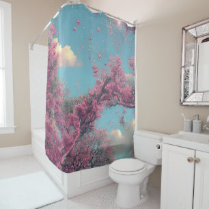 Pink Floral Pure Sky Duschvorhang