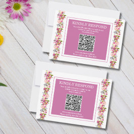 Pink Floral QR Code RSVP Karte
