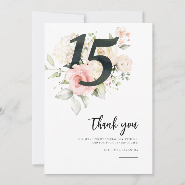 Pink Floral Quinceanera 15. Geburtstag Dankeskarte (Vorderseite)