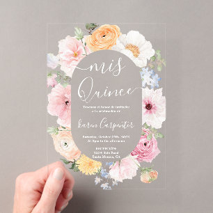 Pink Floral Quinceanera Akryllische Einladung