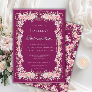Pink Floral Quinceañera Celebration 15 Elegant Einladung