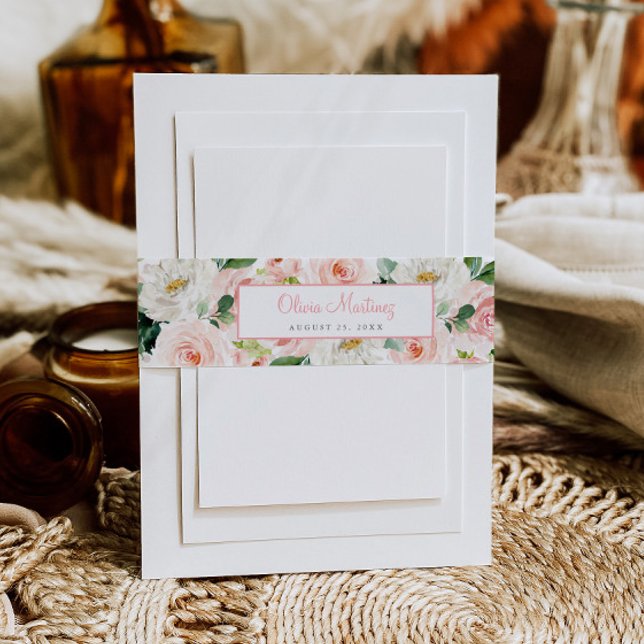Pink Floral Quinceañera Einladung Bauch Band Rose (Von Creator hochgeladen)
