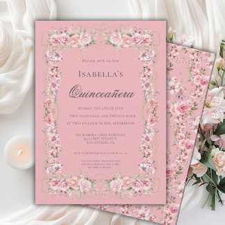 Pink Floral Quinceañera Elegant Celebration 15 Einladung