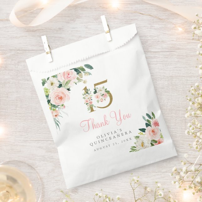 Pink Floral Quinceañera Gefallen Taschen Blush Ros Geschenktütchen (Ausgeschnitten)