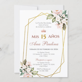Pink Floral Quinceañera Spanische Einladung