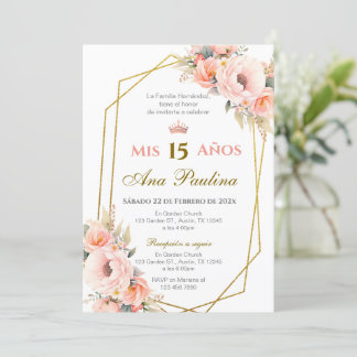 Pink Floral Quinceañera Spanische Einladung