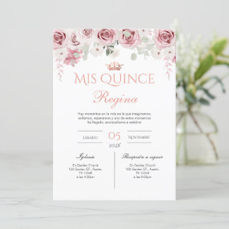 Pink Floral Quinceañera Spanish Einladung