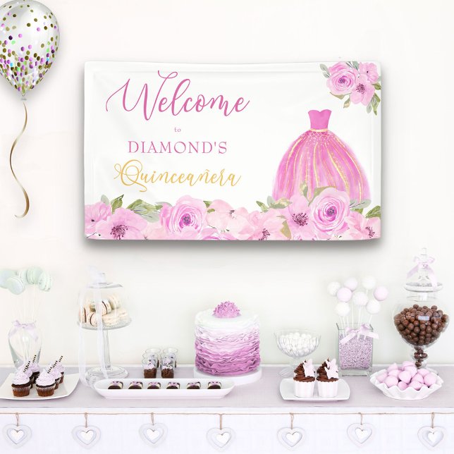 Pink Floral Quinceanera Willkommen Banner (Von Creator hochgeladen)