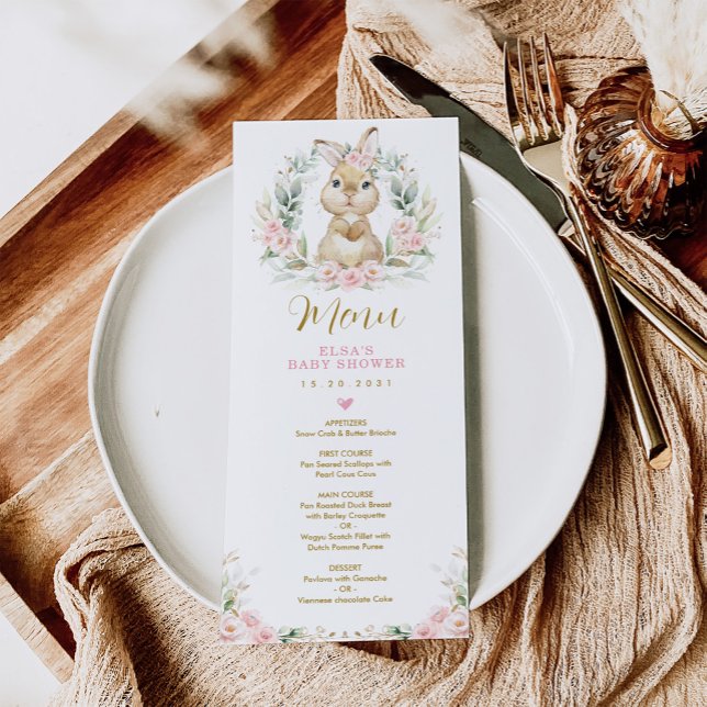 Pink Floral Rabbit Bunny Baby Showkarte Einladung (Von Creator hochgeladen)