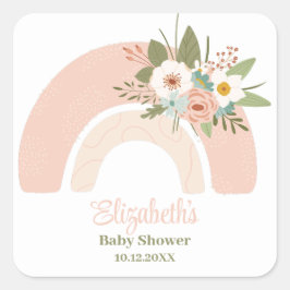 Pink Floral Rainbow Baby Dusche Quadratischer Aufkleber