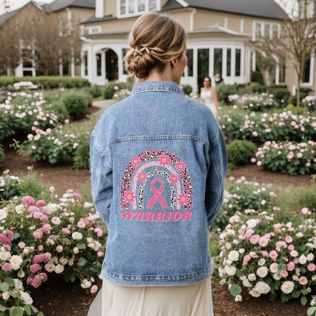 Pink Floral Rainbow Breast Cancer Warrior Jeansjacke (Hochzeit Rückseite)