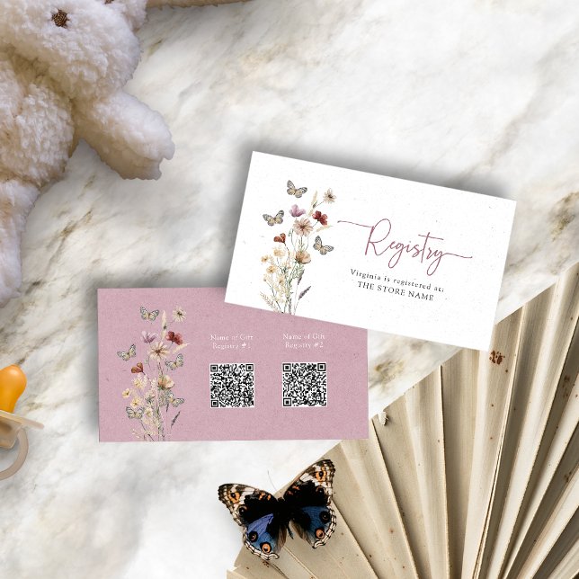 Pink Floral Registry Baby Dusche Begleitkarte (Dusty Pink Floral Registry Baby Shower Enclosure Card with QR Codes by Painted Paperie
)