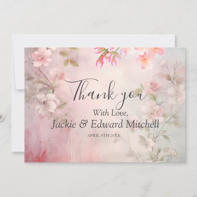 Pink Floral Romantic Wedding Danke (Vorderseite)
