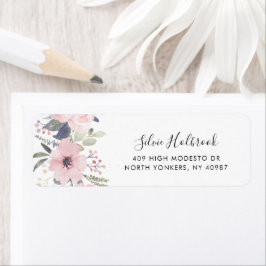 Pink Floral Rose Aquarellschrift Rücksendeadresse
