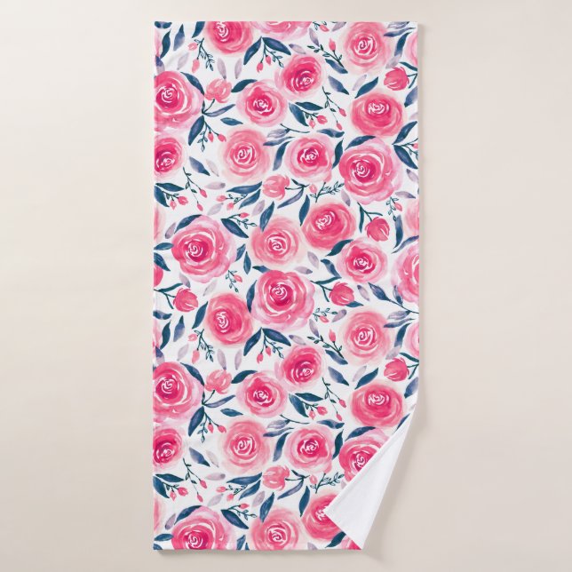 Pink Floral Rose Muster Badehandtuch (Badehandtuch)