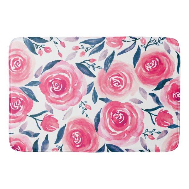 Pink Floral Rose Muster Badematte (Vorderseite)