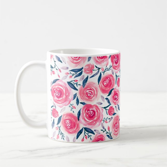 Pink Floral Rose Muster Kaffeetasse (Links)