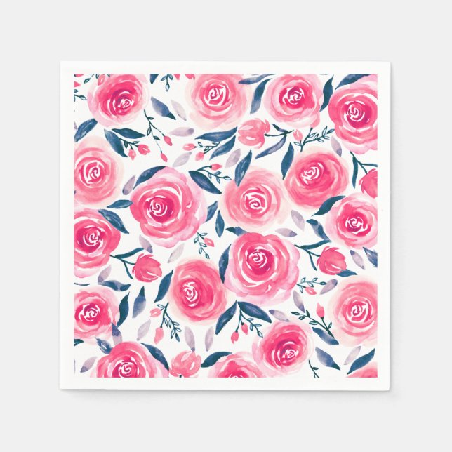 Pink Floral Rose Muster Serviette (Vorderseite)