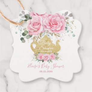 Pink Floral Rose Tee-Party Kinderdusche Danke Geschenkanhänger
