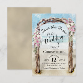 Pink Floral Rustic Driftwood Beach Arbor Hochzeit Save The Date