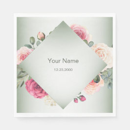 Pink Floral Rustic Geometric Green Party Serviette